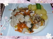 Geflügel :Pute mit Champignons - Möhren und Apfel - Rezept