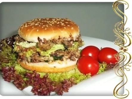 Rezept: Hausgemachter Hamburger - Vegetarisch mit Lollo rosso Salat Hausgemachter Hamburger - Vegetarisch mit Lollo rosso Salat - Rezept