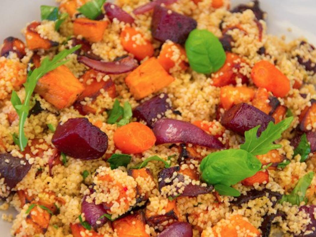 Couscous mit Kürbis, Rote Bete und Süsskartoffel - einfach - 399 kcal/100g