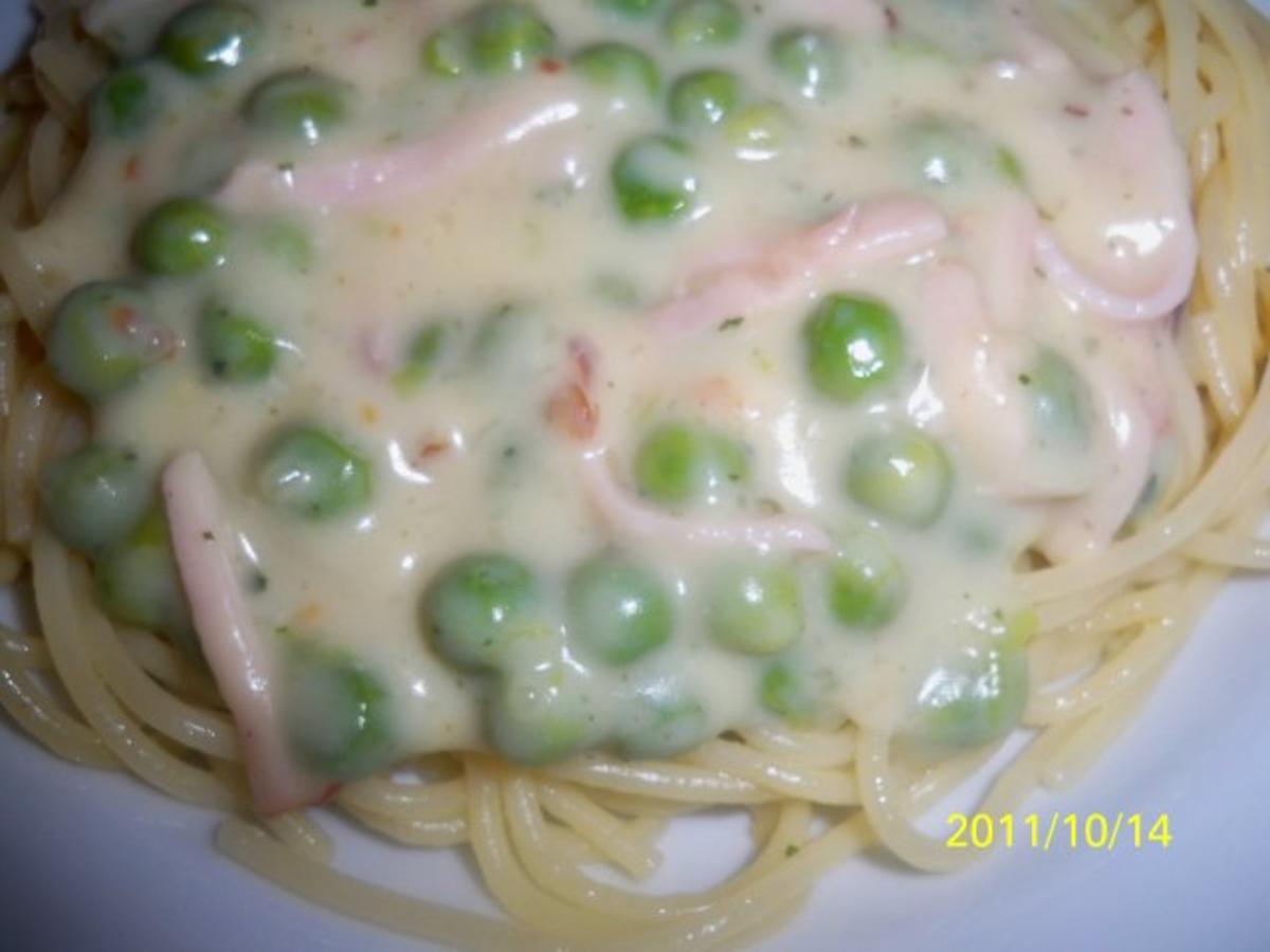 Bilder für spaghetti an erbsen-kassler-rahm - Rezept