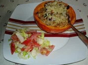 Gefüllter Hokkaido mit Walnüssen und roten Linsen - Rezept