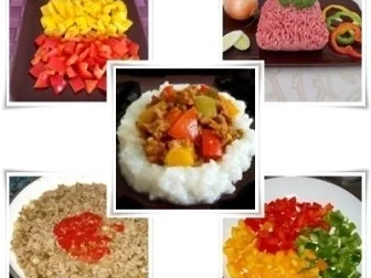 Raffinierte bunte Paprikapfanne  mit Hackfleisch und Reis dazu - Rezept - Bild Nr. 4