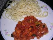 Spaghetti mit Gemüse-Fleischwurst-Soße - Rezept