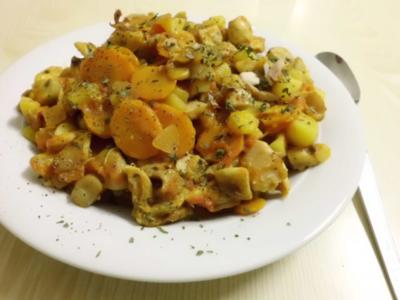 Rezept: Pfannengericht: Gemüsepfanne mit Hähnchen und Mango Pfannengericht: Gemüsepfanne mit Hähnchen und Mango - Rezept