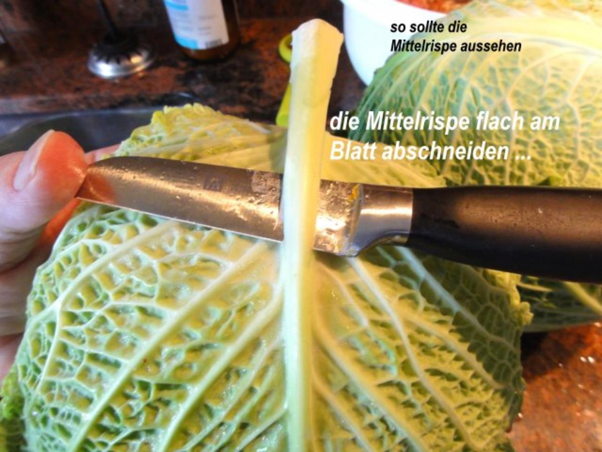 Gemüse:   WIRSING - ROULADEN mit Hackfüllung - Rezept - Bild Nr. 5