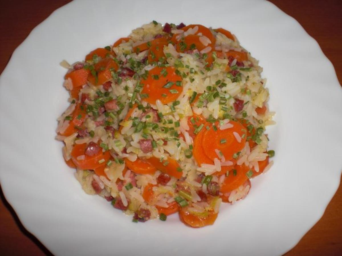 Möhren-Reis-Pfanne mit Schinken - Rezept