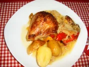 Rezept: Zwiebel-Sahne-Hรคhnchen vom Blech Zwiebel-Sahne-Hรคhnchen vom Blech - Rezept