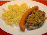 Schwäbische Linsen mit Spätzle und Saitenwüste - Rezept