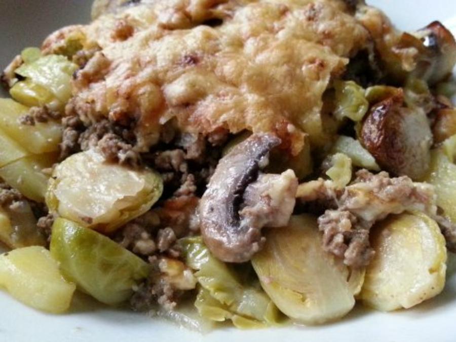 Kartoffel Rosenkohl Hack Auflauf - einfach - 121 kcal/100g