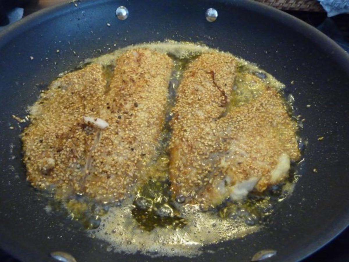 Fisch : Tilapia im Sesam paniert an Kartoffel - Gemüsebrei - Rezept - Bild Nr. 7