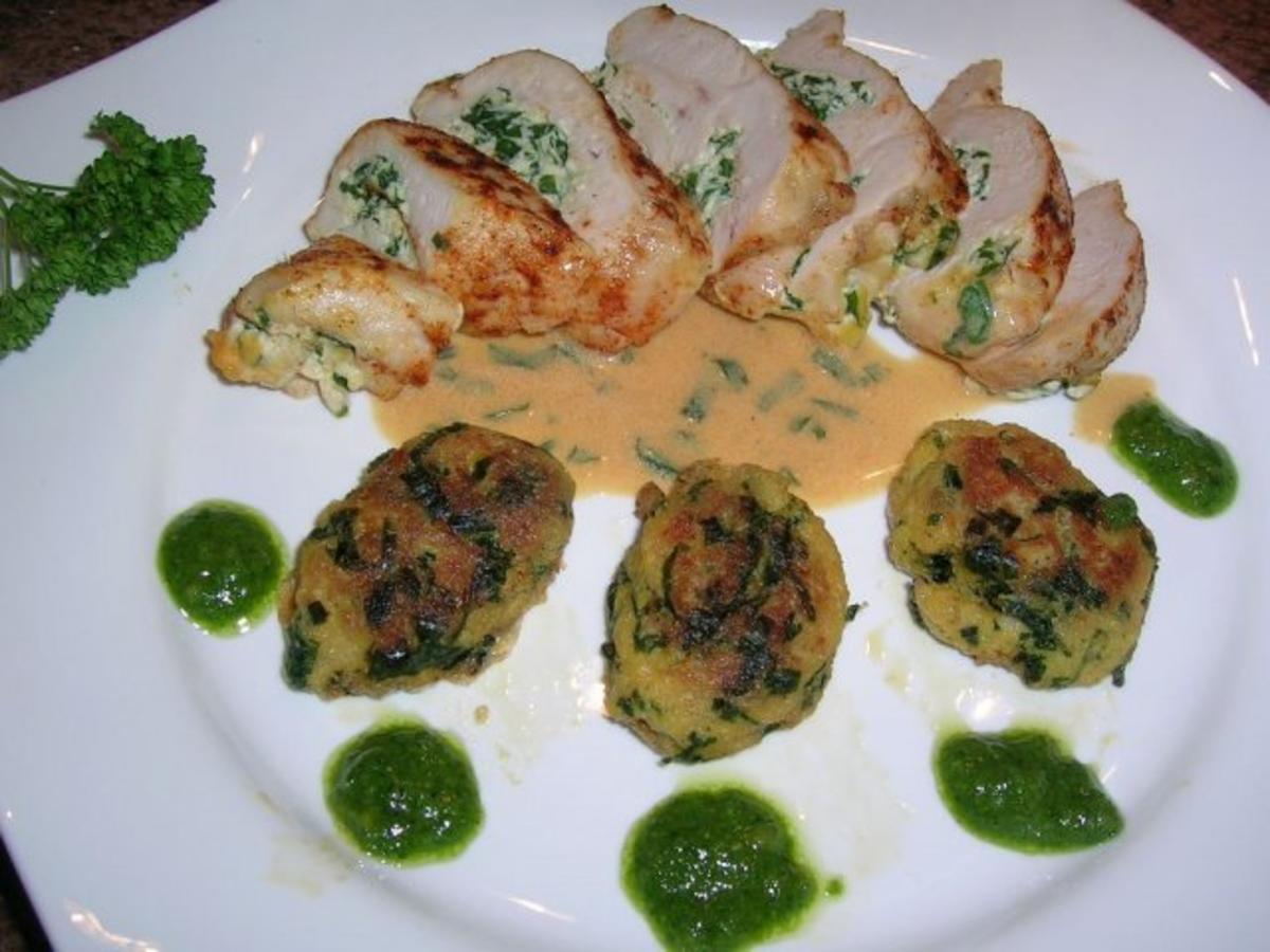Hühnerbrust, gefüllt mit Ricotta und Bärlauch an Brot-Bärlauch-Nocken - Rezept - Bild Nr. 3