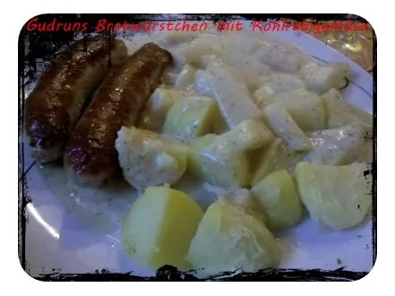 Fleisch: Bratwürstchen mit Kohlrabigemüse und Salzkartoffeln - Rezept