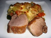 Rezept: Gratiniertes Gemüse mit Frischkäsenocken Gratiniertes Gemüse mit Frischkäsenocken - Rezept