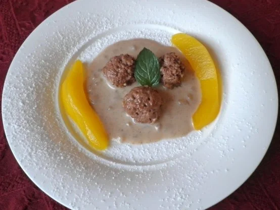 Walnuss - Lebkuchen - Mousse an einer Walnuss - Soße und Safranbirnen ... - Rezept - Bild Nr. 6