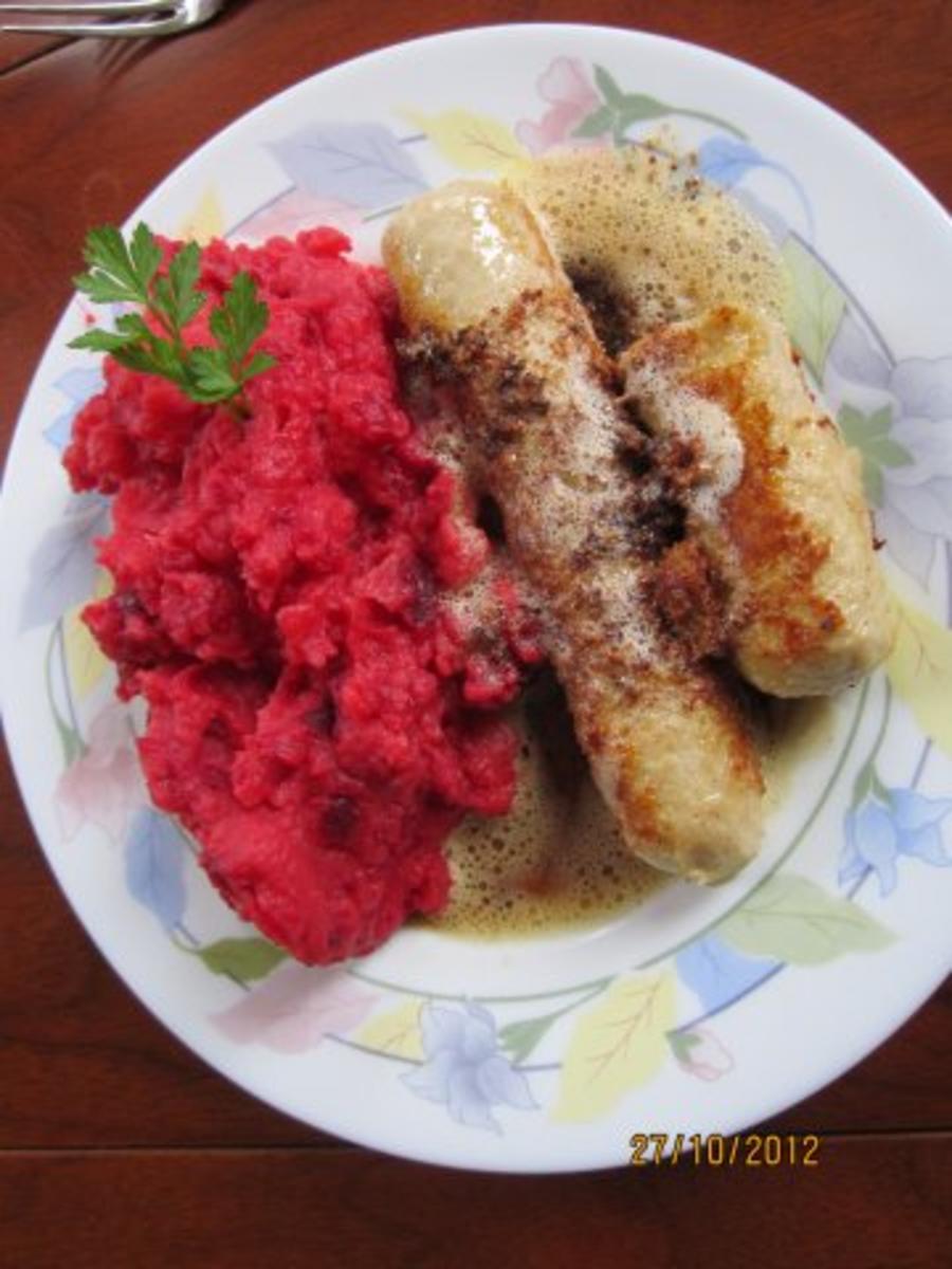 Rote Bete Stampf mit Bratwurst - Rezept