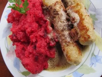 Rote Bete Stampf mit Bratwurst - Rezept