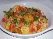 Würziger Kartoffel-Champignon-Auflauf mit Gorgonzola und Pesto-Guss - Rezept