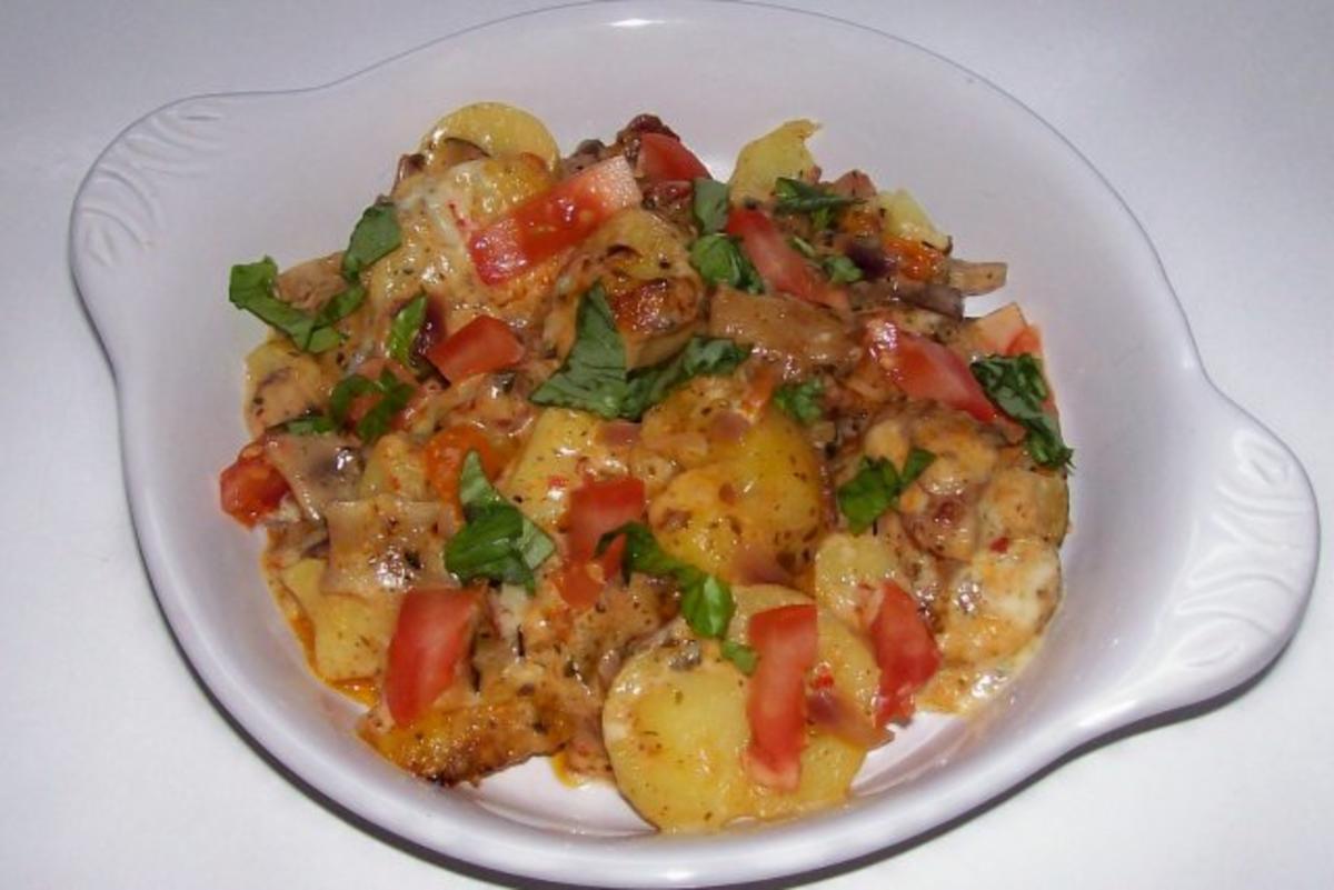 Würziger Kartoffel-Champignon-Auflauf mit Gorgonzola und Pesto-Guss - Rezept - Bild Nr. 14