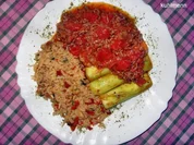 Lauch in Hack/Tomaten/Käse-Soße - Rezept