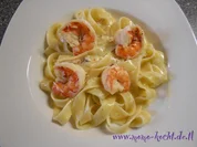 Black Tiger Garnelen mit Bandnudeln in Sahnesoße - Rezept
