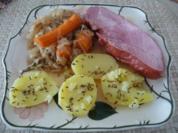 Schwein : Schäufele auf Mandarinen-Sauerkraut mit oder ohne  Kümmelkartoffeln - Rezept