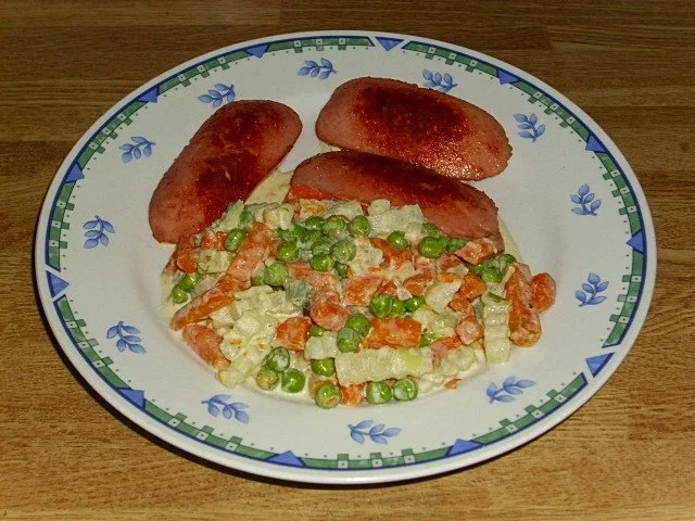 gebratene Knacker mit Crème fraîche Gemüse - Rezept