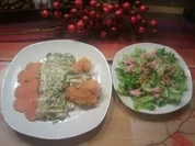 Lachs mit Sojasahne auf Süsskartoffel-Spiegel - Rezept