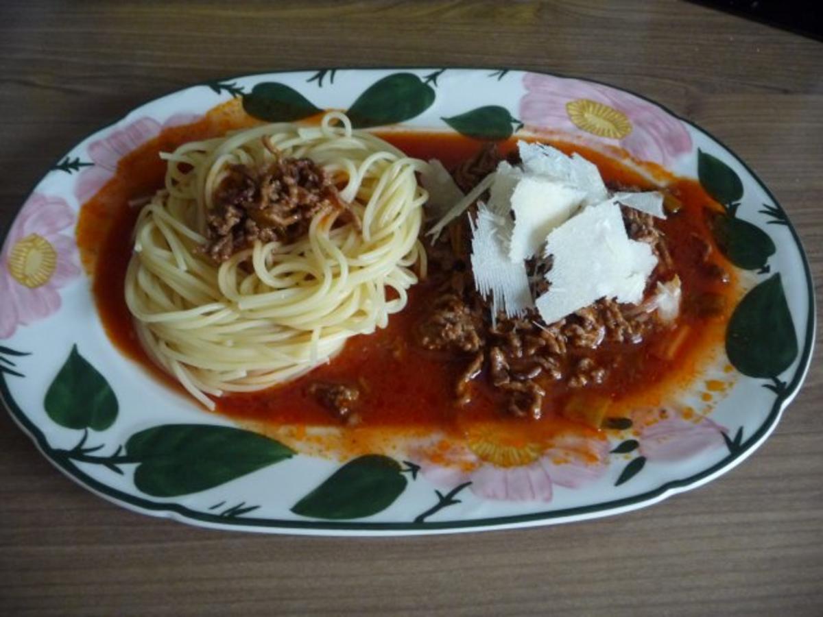 Unter 30 Minuten : Spaghetti mit Zwiebel-Hackfleisch in Tomatensoße - Rezept
