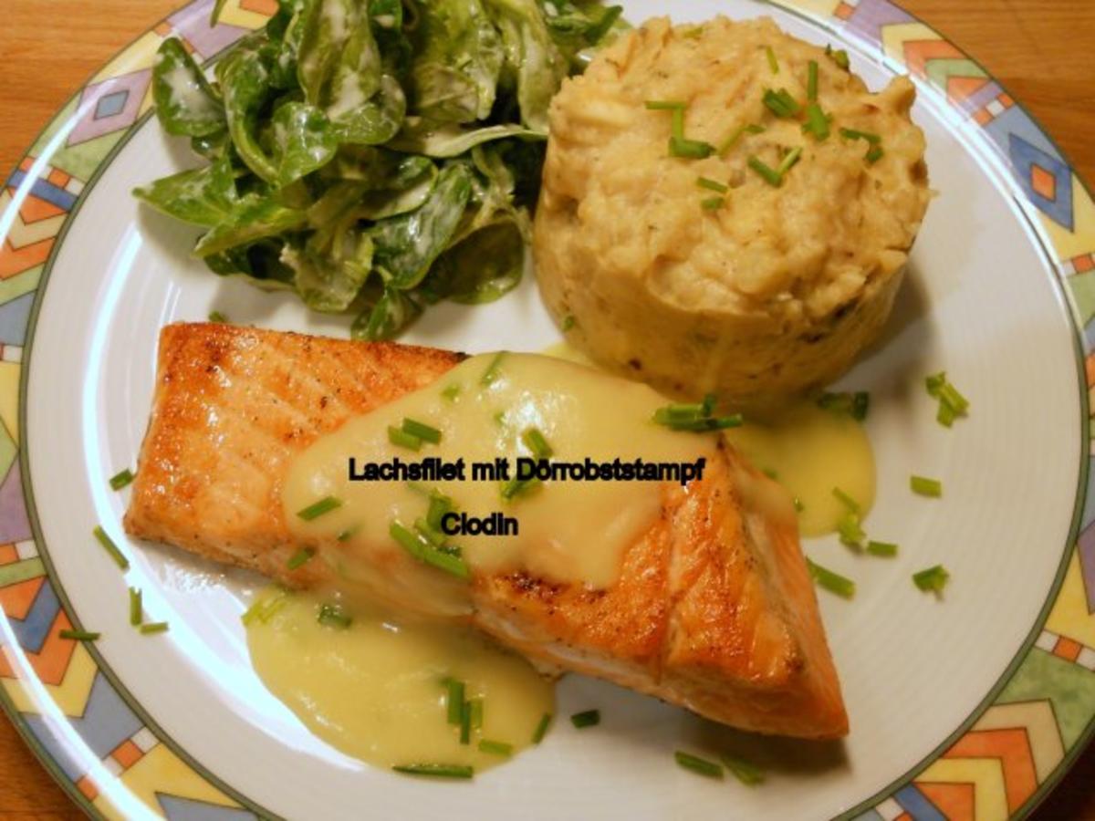 Lachs mit Dörrobststampf und Feldsalat - Rezept