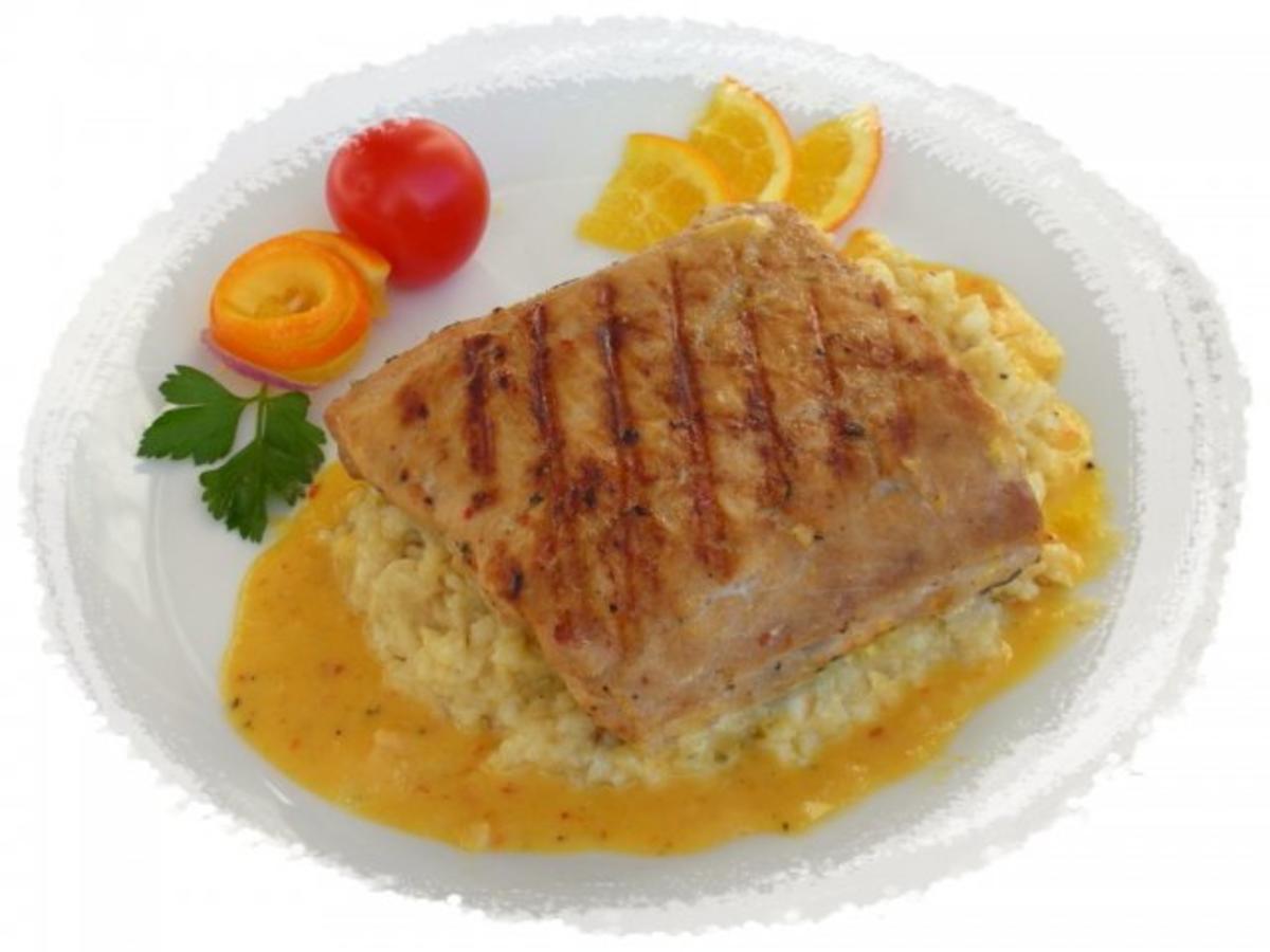 Marinierter Wildlachs mit Cointreau- Sauce und Mandel-Risotto - Rezept ...