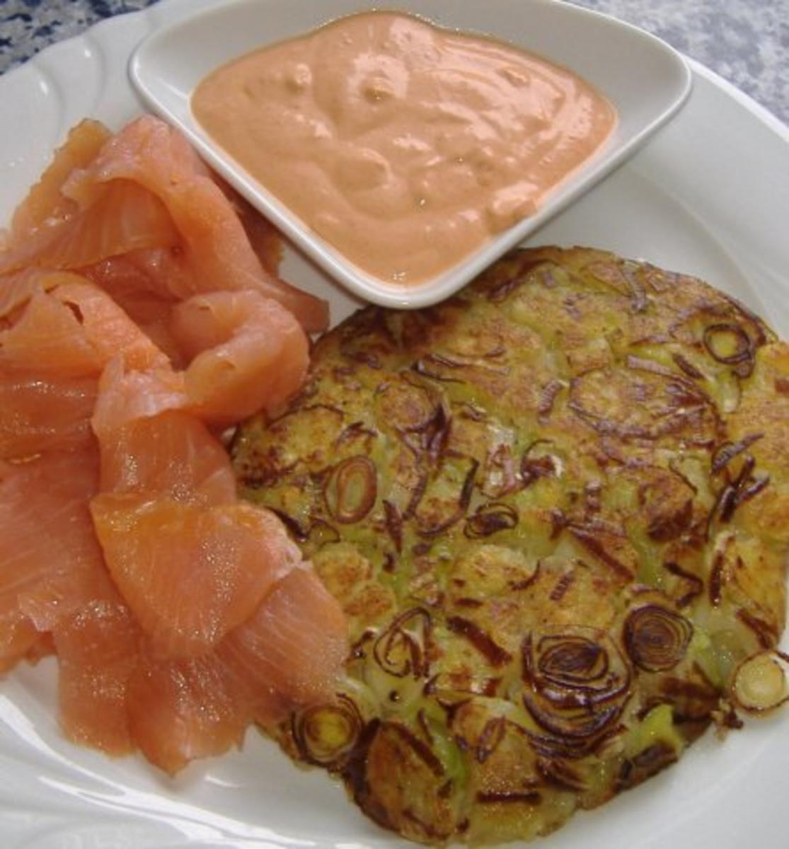 Bilder für Kartoffel-Lauch-Rösti mit Räucherlachs - Rezept