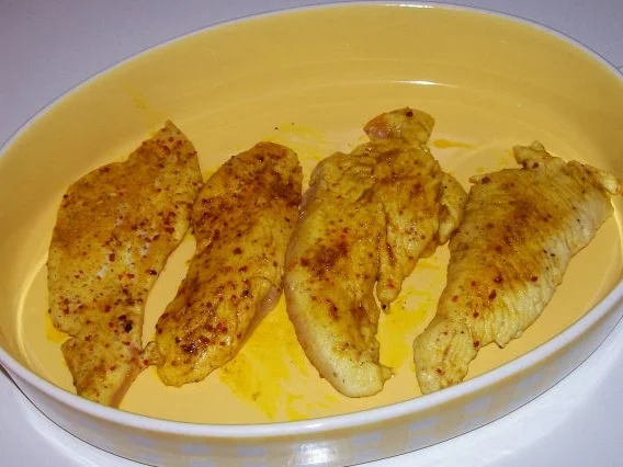 Curry-Hähnchenbrust mit Pfirsich und Schinken unter einer Kräuter-Senf-Haube - Rezept - Bild Nr. 3