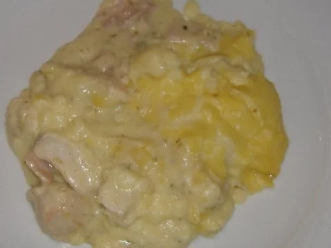Hähnchenragout mit Kartoffelsauce überbacken - Rezept