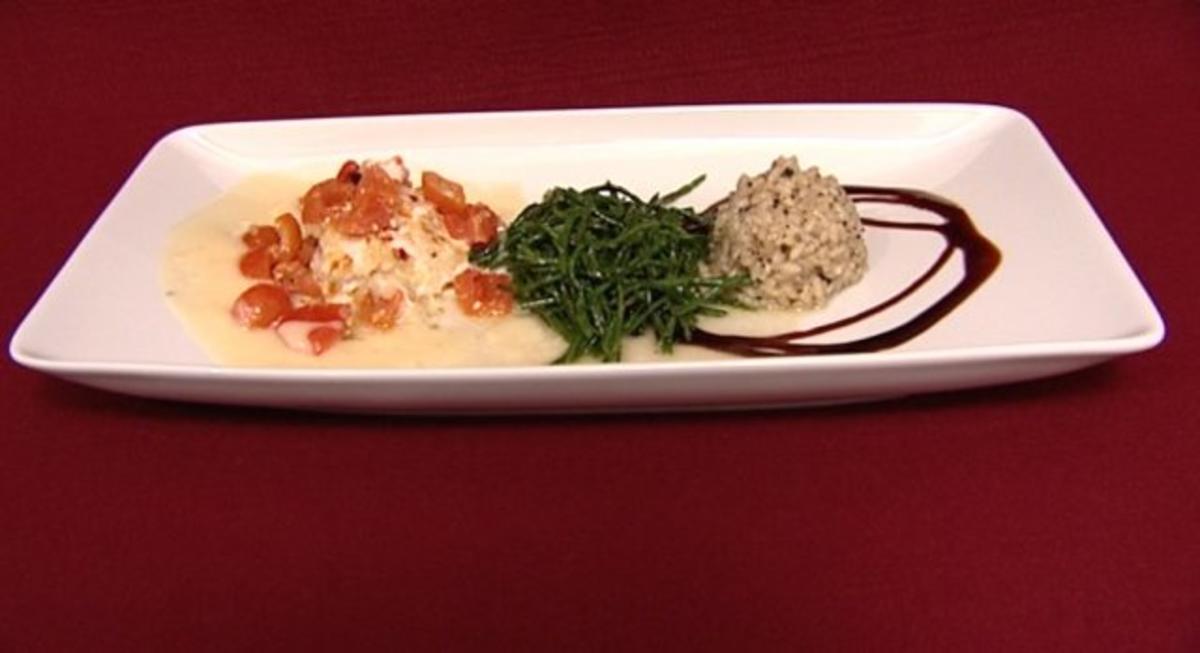 Seeteufel auf Champagner-Zitronenschaum mit Trüffelrisotto und ...