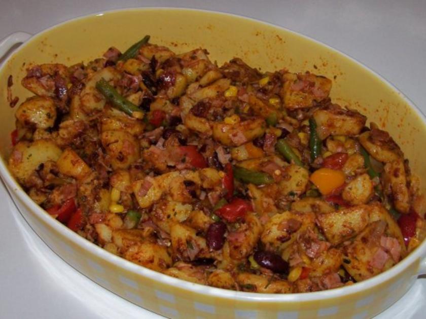 Pikanter Tex Mex Kartoffel Auflauf - einfach - 189 kcal/100g