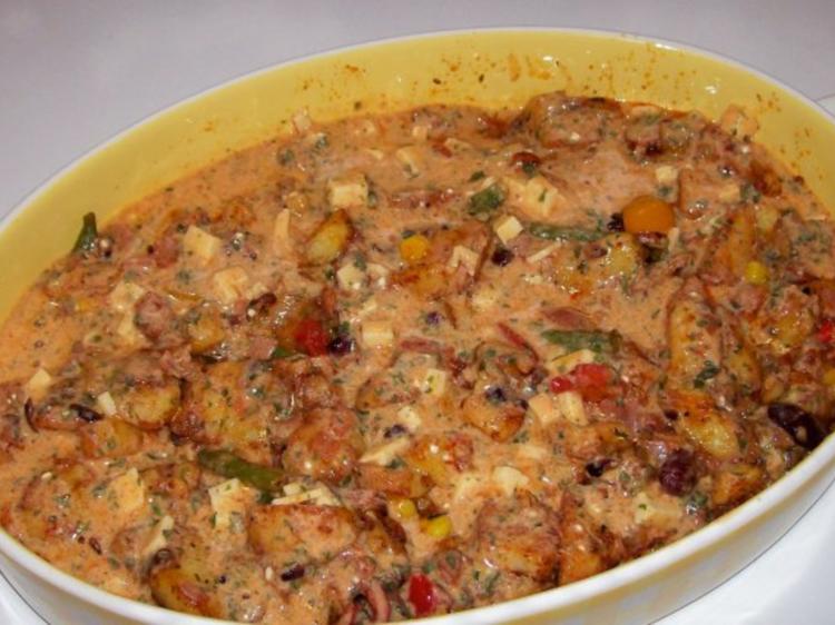 Pikanter Tex Mex Kartoffel Auflauf - einfach - 189 kcal/100g