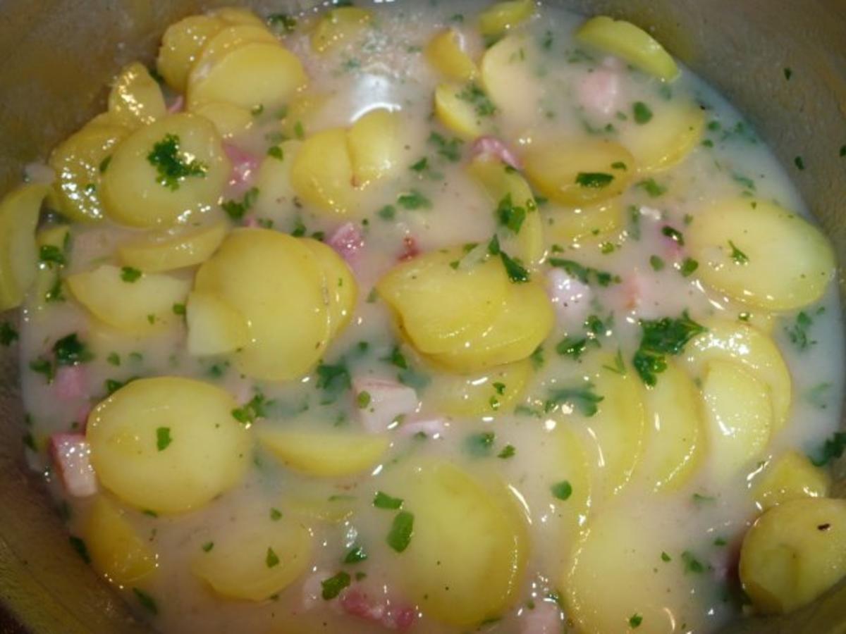 Kartoffelsalat warm,dazu Fleischkäse selber gebacken. - Rezept - Bild Nr. 9