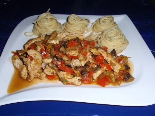 Pikante Hähnchenstreifen mit Spaghettitürmchen - Rezept - Bild Nr. 13