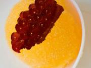 Clementinen Sorbet mit Glühwein Kaviar auf Marzipanteppich - Rezept