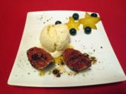 Weißes Schokoladeneis mit gebratener, gepfefferter Feige - Rezept