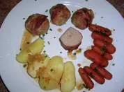 Kleine falsche Hasen in der Muffinform, mit karamellisierten Möhrchen und Kartoffeln - Rezept