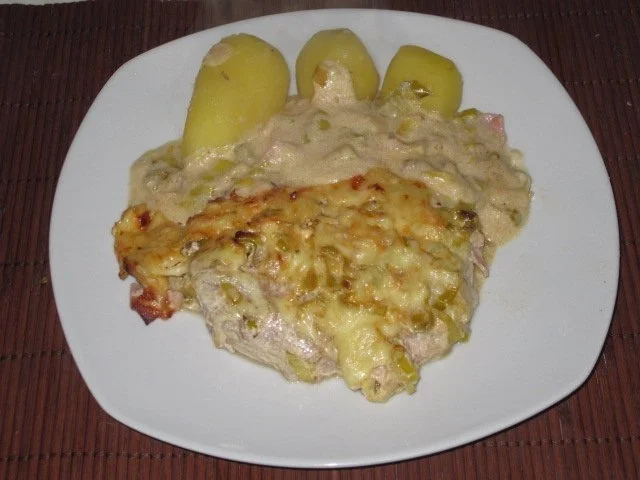 Schnitzelauflauf in einer Sahne- Creme fraiche Soße - Rezept