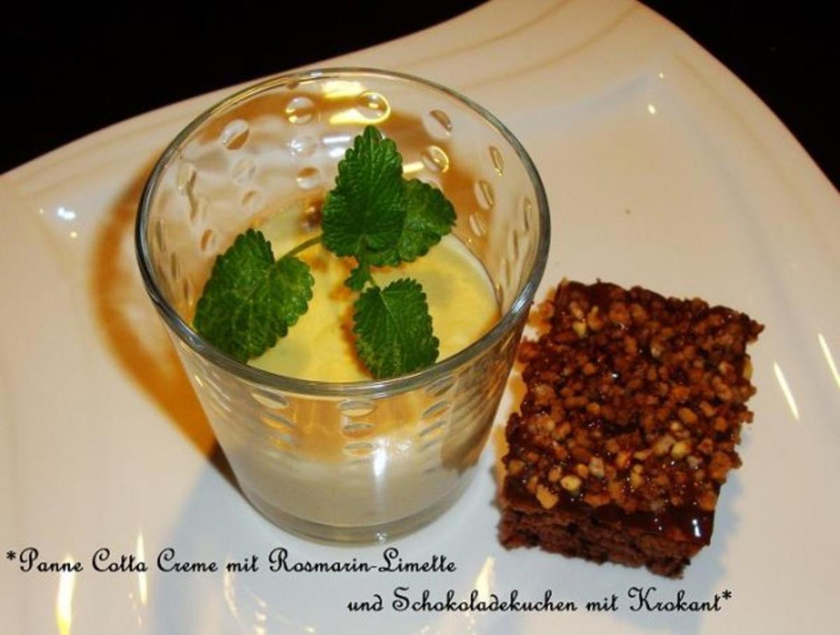 Panne Cotta Creme mit Rosmarin-Limette & Schokoladenkuchen - Rezept