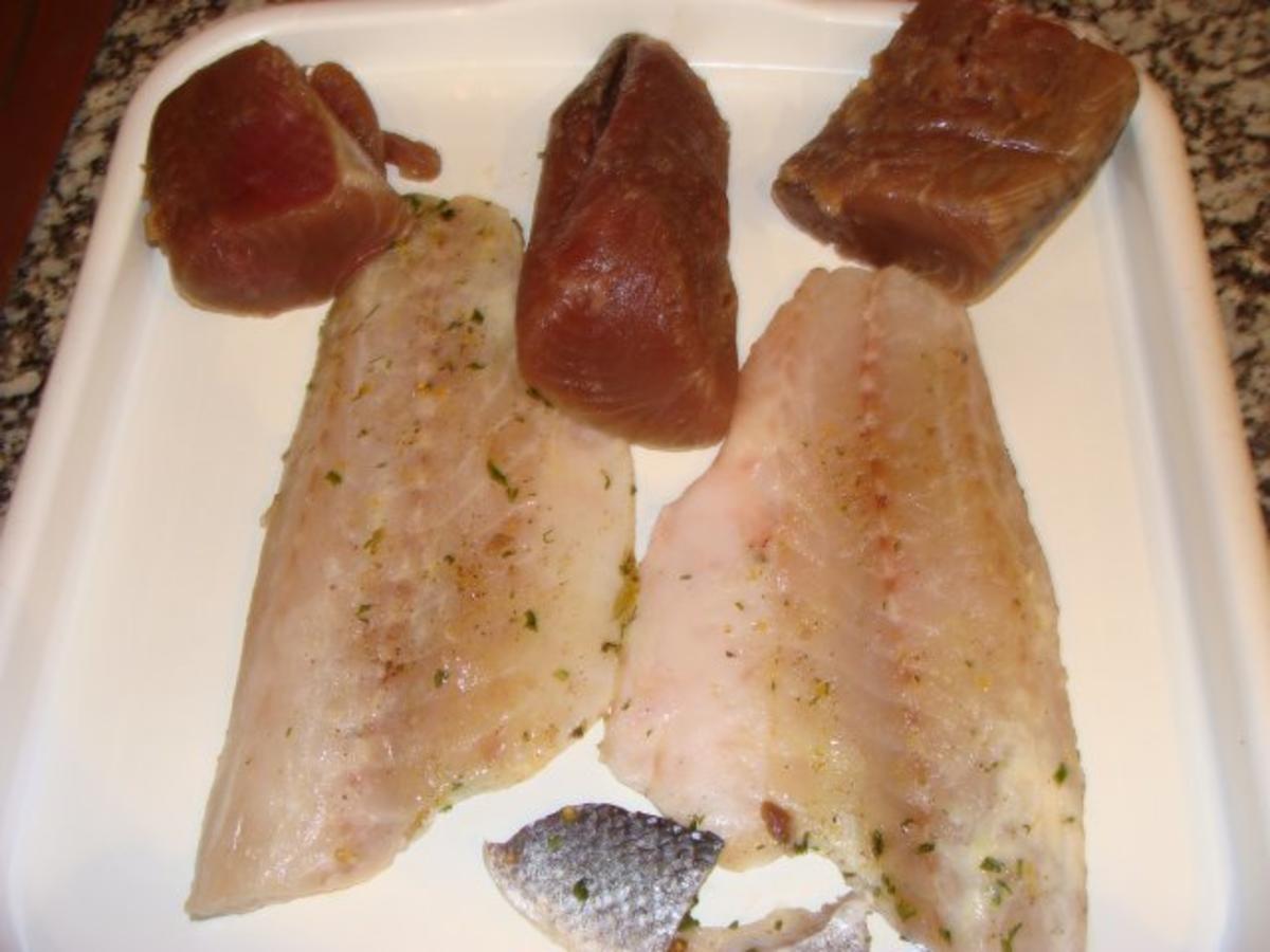 Fisch : Gebeizter Loup de mer und Thunfischcarpaccio - Rezept - Bild Nr. 2