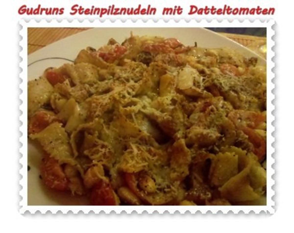 Nudeln: Steinpilznudeln mit Datteltomaten, Speck und Parmesan - Rezept