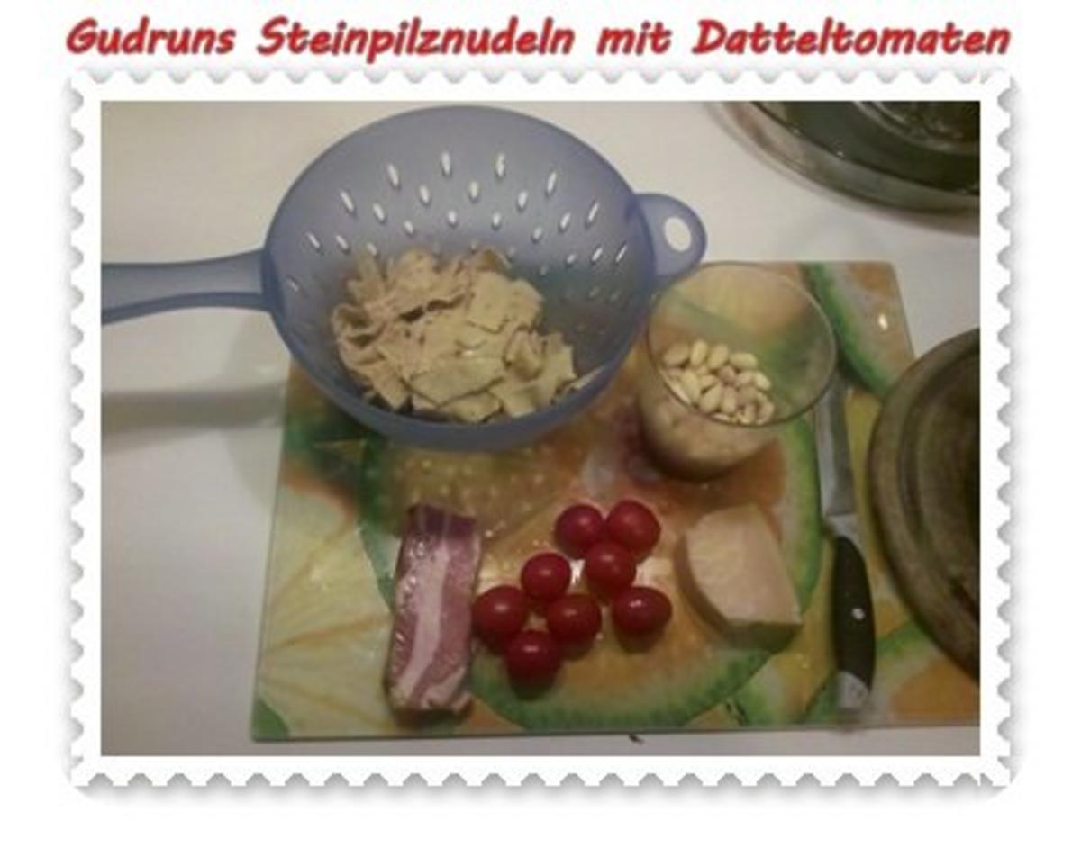 Nudeln: Steinpilznudeln mit Datteltomaten, Speck und Parmesan - Rezept - Bild Nr. 2