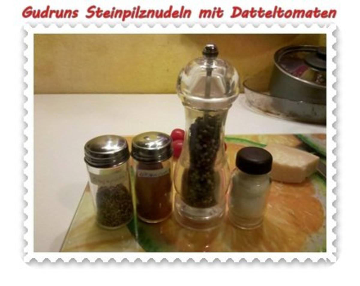 Nudeln: Steinpilznudeln mit Datteltomaten, Speck und Parmesan - Rezept - Bild Nr. 4