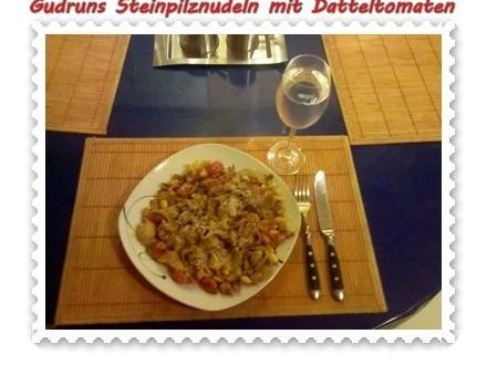 Rezept: Nudeln: Steinpilznudeln mit Datteltomaten, Speck und Parmesan Bild Nr. 8 Nudeln: Steinpilznudeln mit Datteltomaten, Speck und Parmesan - Rezept - Bild Nr. 8
