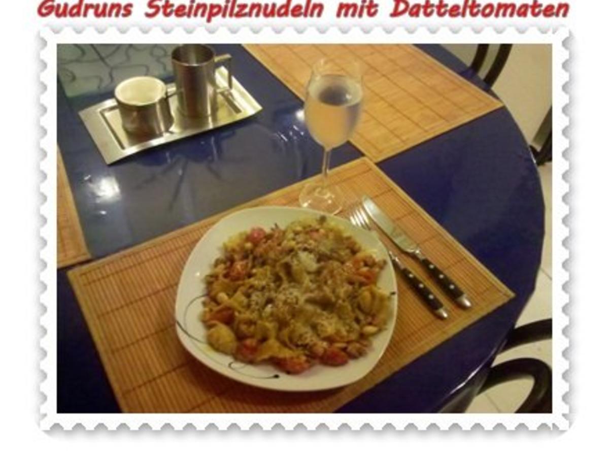 Nudeln: Steinpilznudeln mit Datteltomaten, Speck und Parmesan - schnell ...