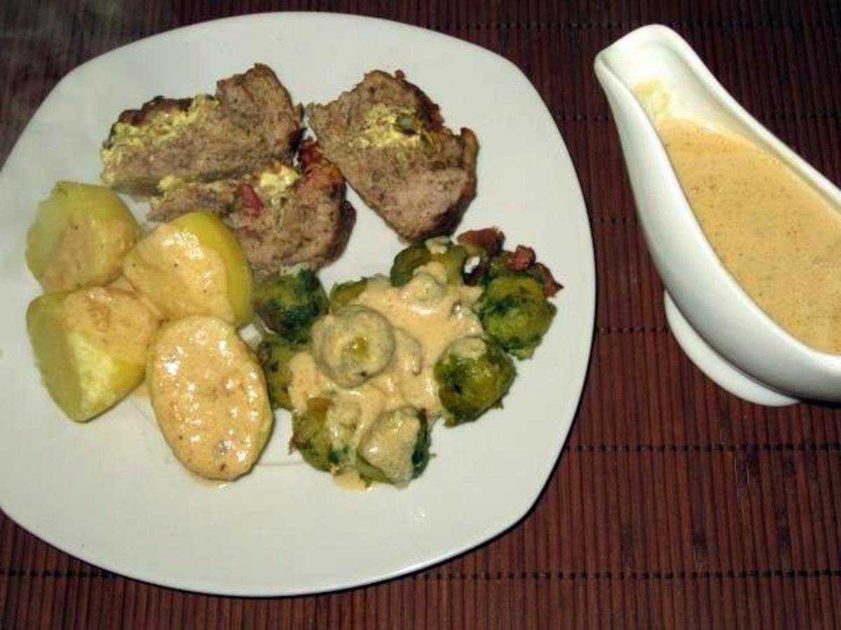 Gefüllter Hackbraten mit Rosenkohl in Senfsoße - Rezept - kochbar.de